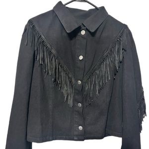 SHEIN Fringe Trim  Denim Jacket Black Size L - Never Worn